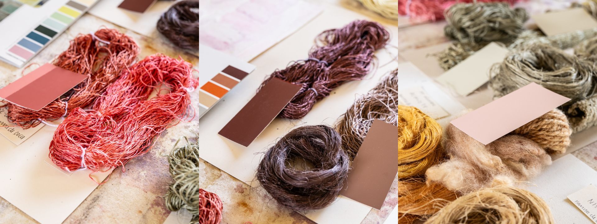 Coca goes RAL COLOUR FEELING 2026+ | RAL FARBENDetailaufnahmen der mit der Kokapflanze gefärbten Materialien mit RAL FarbreferenzCoca goes RAL COLOUR FEELING 2026+ | RAL COLOURSDetailed photos of the materials coloured with the coca plant with RAL colour reference